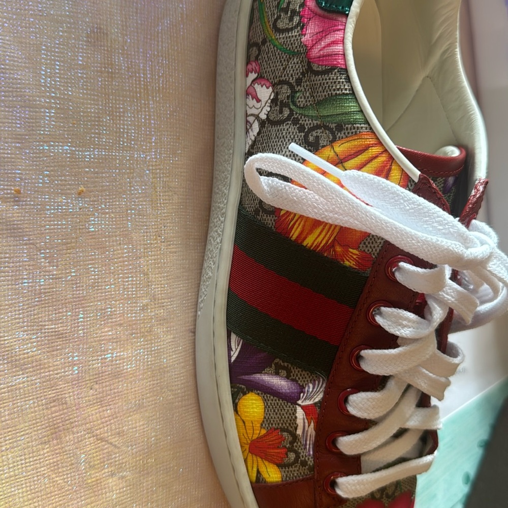 GUCCI Ace Supreme Flora Sneakers EU 37 US 7 Floral GG Monogram Low Top Shoe Web